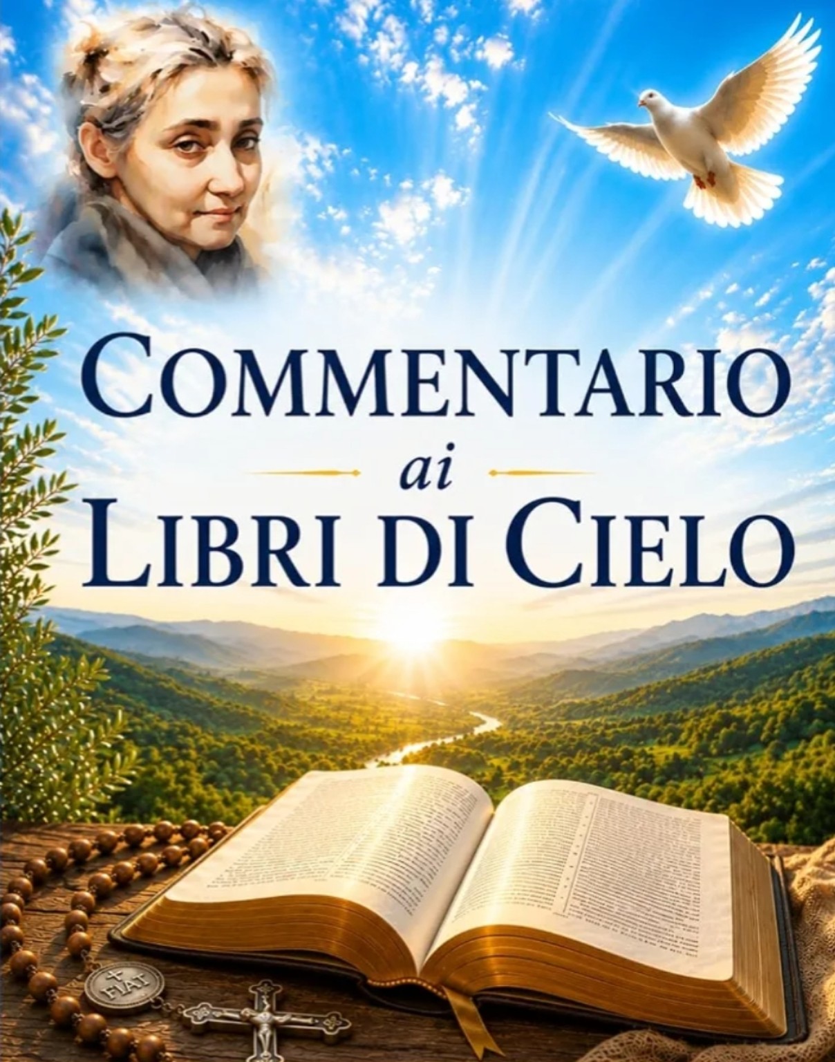 Commentario ai Libri di Cielo, con Luisa Piccarreta, una colomba e un libro aperto